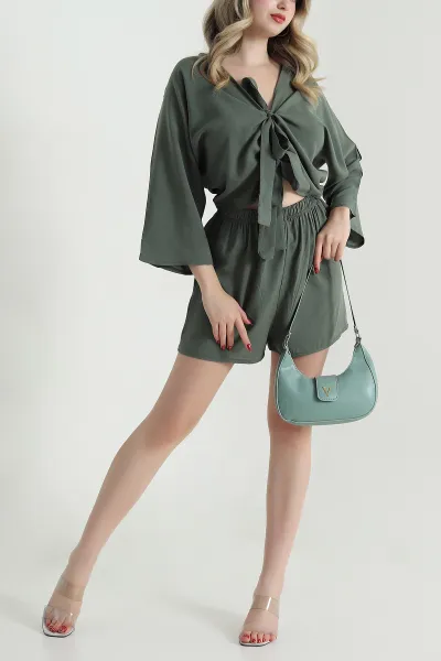 Yeşil Şortlu Kimono Viskon Kadın İkili Takım 473832