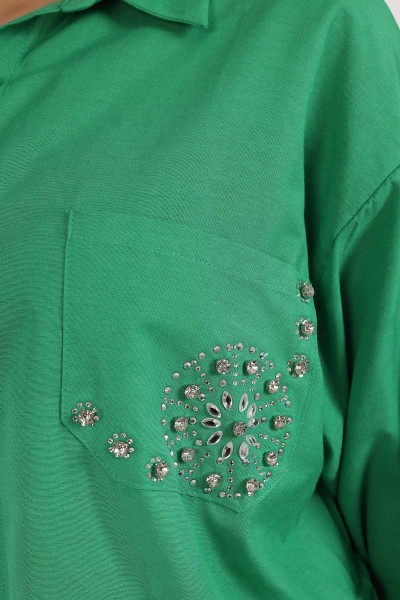 Yeşil Taş İşlemeli Poplin Dokuma Gömlek Tunik 159250