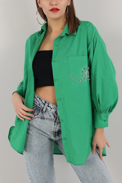 yesil-tas-islemeli-poplin-dokuma-gomlek-tunik-159250
