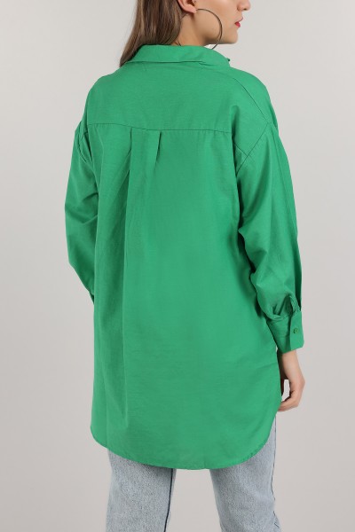 Yeşil Taş İşlemeli Poplin Dokuma Gömlek Tunik 159250