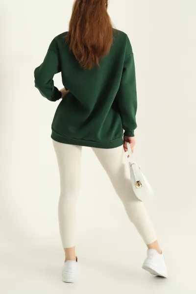 Yeşil Taş İşlemeli Şardonlu Üç İp Sweat 332358