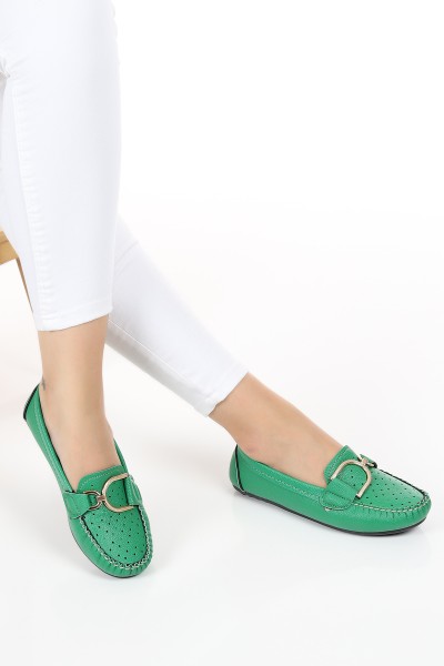 Yeşil Tokalı Kadın Babet Ayakkabı 120677