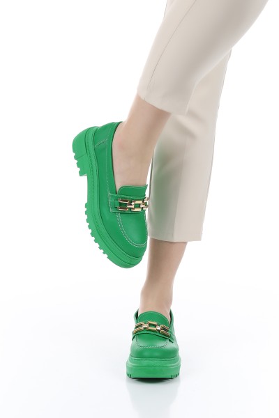 Yeşil Tokalı Kalın Taban Loafer Ayakkabı 157361