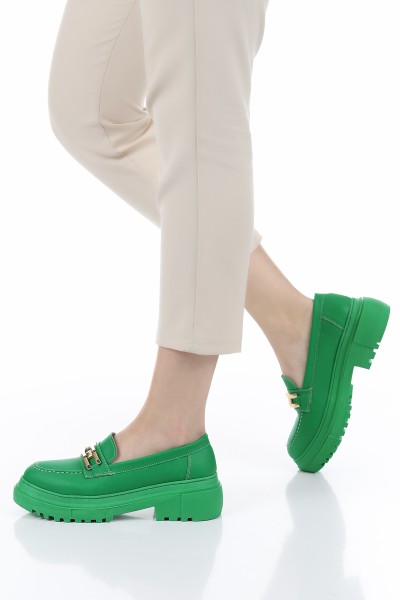 Yeşil Tokalı Kalın Taban Loafer Ayakkabı 157361