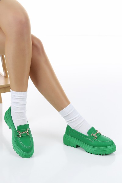Yeşil Tokalı Kalın Taban Loafer Ayakkabı 157364
