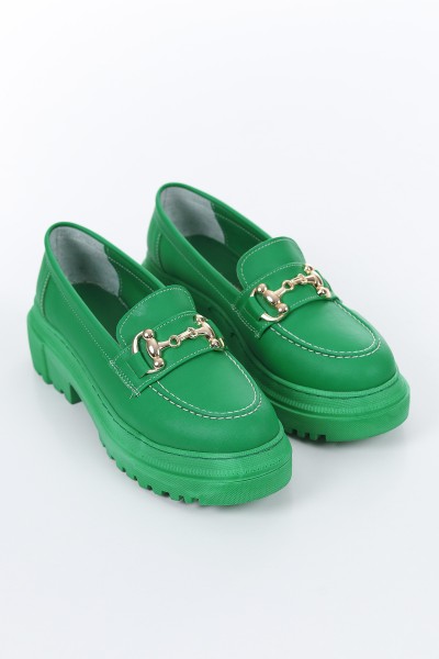 Yeşil Tokalı Kalın Taban Loafer Ayakkabı 157364