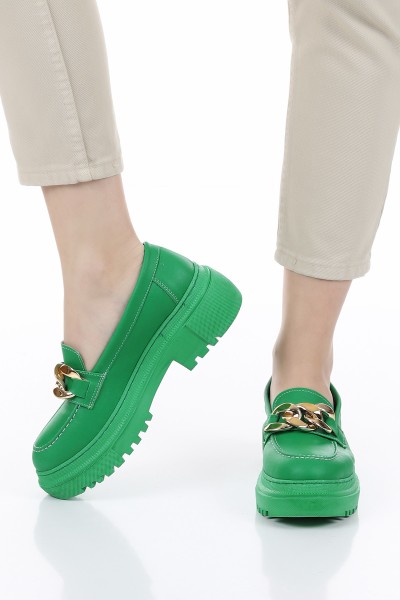 Yeşil Tokalı Kalın Taban Loafer Ayakkabı 157381
