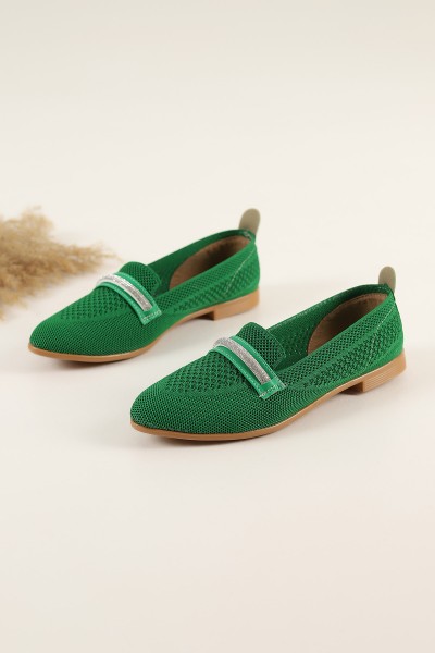 Yeşil Triko Taşlı Babet Ayakkabı 182833