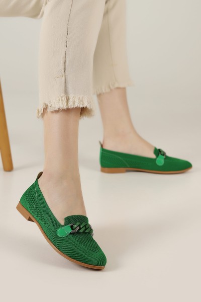 Yeşil Triko Tokalı Babet Ayakkabı 182842