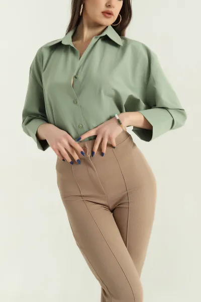 Yeşil Truvakar Kol Poplin Bayan Gömlek 336973