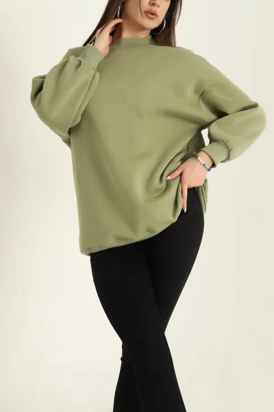 Yeşil Üç İplik Şardonlu Sweat Tunik 321588