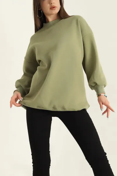 Yeşil Üç İplik Şardonlu Sweat Tunik 321588