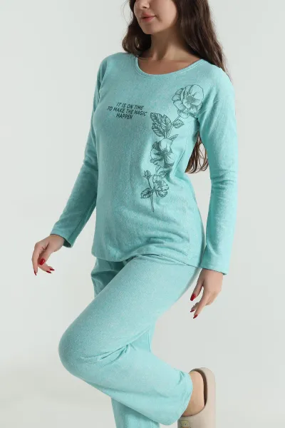 Yeşil Uzun Kollu Conversion Kadın Pijama Takımı 494629