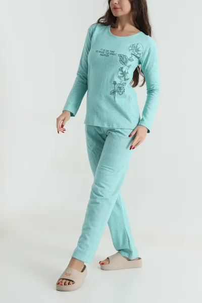 Yeşil Uzun Kollu Conversion Kadın Pijama Takımı 494629