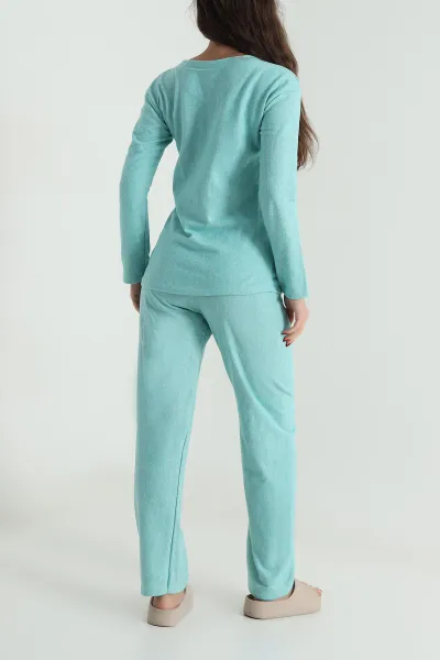 Yeşil Uzun Kollu Conversion Kadın Pijama Takımı 494629