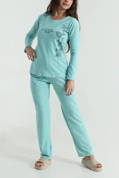 Yeşil Uzun Kollu Conversion Kadın Pijama Takımı 494629