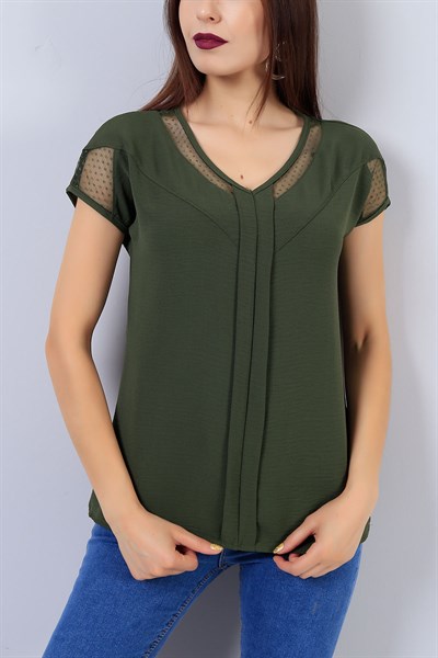 Yeşil V Yaka  Bayan tişört 15419B