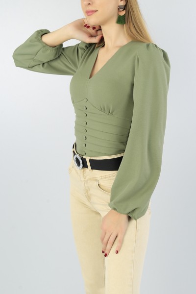 Yeşil V Yaka Bayan Tasarım Bluz 51200