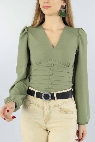 Yeşil V Yaka Bayan Tasarım Bluz 51200