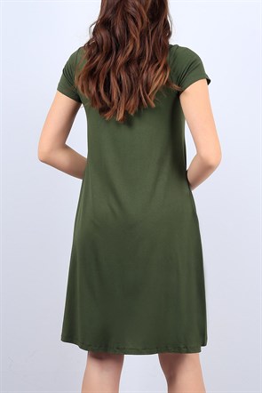Yeşil V Yaka Cepli Bayan Elbise Modeli 8865B