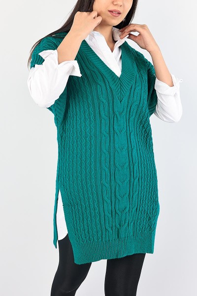 yesil-v-yaka-orme-triko-bayan-suveter-87821