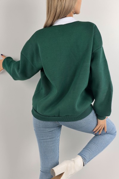 Yeşil Yakalı İçi Şardonlu Bayan Sweat 139524