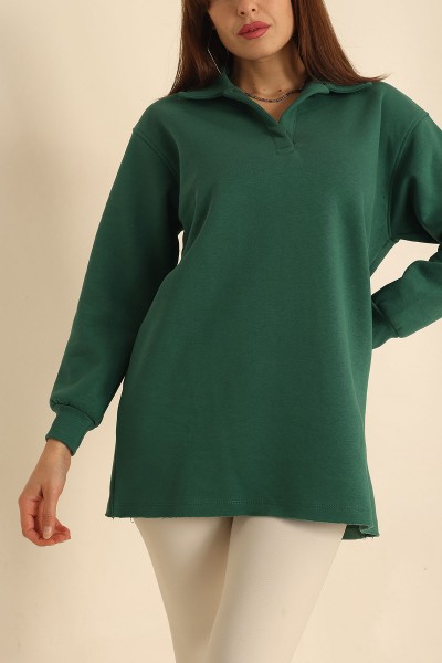 Yeşil Yakalı Şardonlu Bayan Sweat 218366
