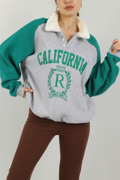 Yeşil Yakası Kürklü İçi Şardonlu Sweat 146521