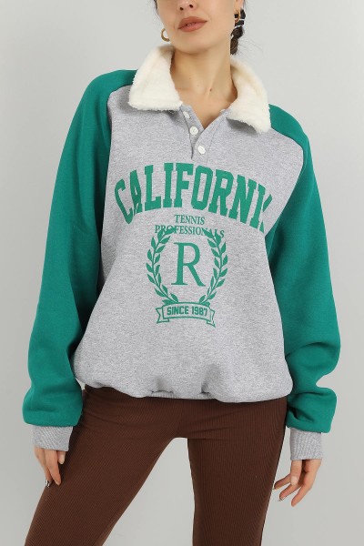 Yeşil Yakası Kürklü İçi Şardonlu Sweat 146521