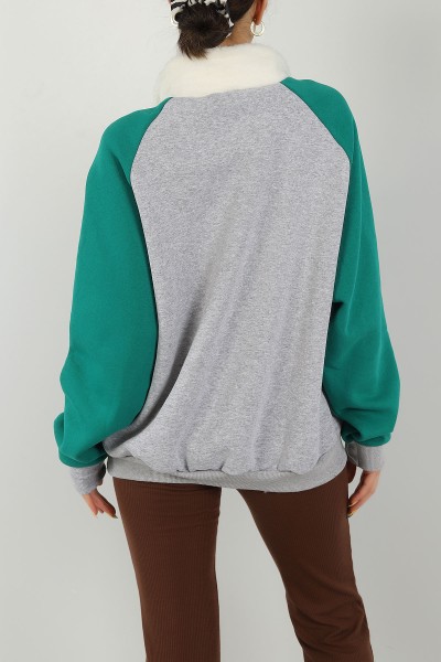 Yeşil Yakası Kürklü İçi Şardonlu Sweat 146521