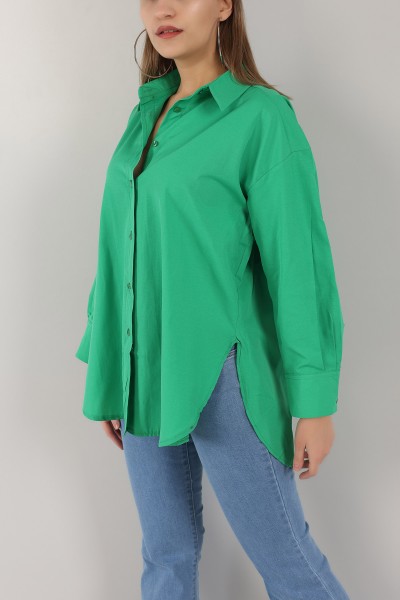 Yeşil Yan Yırtmaçlı Poplin Gömlek 157994