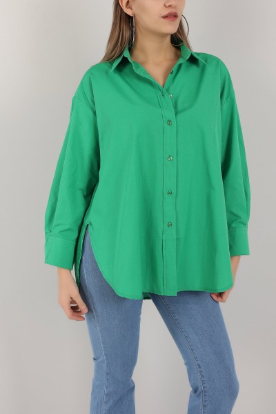 Yeşil Yan Yırtmaçlı Poplin Gömlek 157994