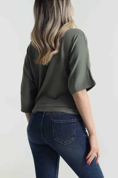 Yeşil Yarasa Kol Baskılı Kadın Kristal Bluz 483239