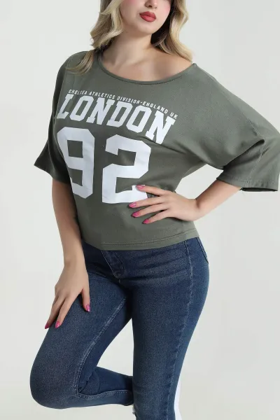 Yeşil Yarasa Kol Baskılı Kadın Kristal Bluz 483239