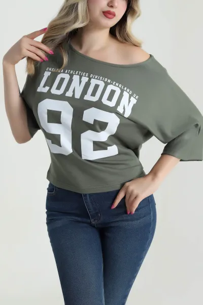Yeşil Yarasa Kol Baskılı Kadın Kristal Bluz 483239