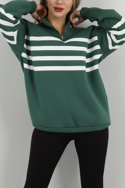 Yeşil Yarım Fermuarlı İçi Şardonlu Sweat 146617
