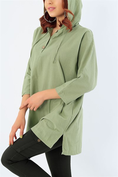 Yeşil Yazlık Bayan Keten Bluz 32009