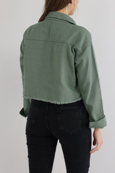 Yeşil Yırtık Tasarım Bayan Kot Ceket 165080