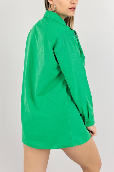 Yeşil Zincir Tasarım Bayan Dokuma Gömlek 104402