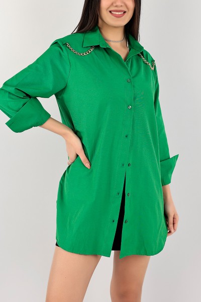 Yeşil Zincir Tasarım Poplin Gömlek Tunik 104687