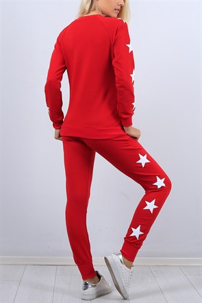 Yıldız Desenli Kırmızı Bayan Eşofman Takımı 10696B