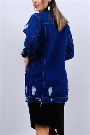 Yırtık Desen Mavi Bayan BoyFriend Kot Ceket 10251B
