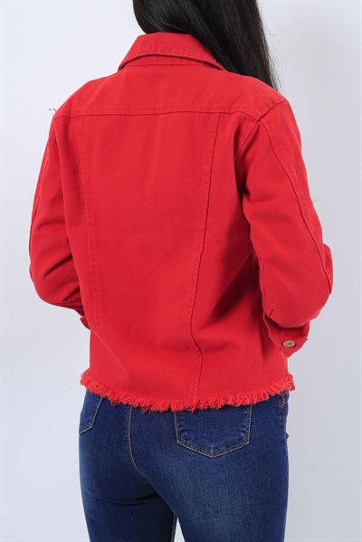 Yırtık Detay Kırmızı Bayan Kot Ceket 21213B