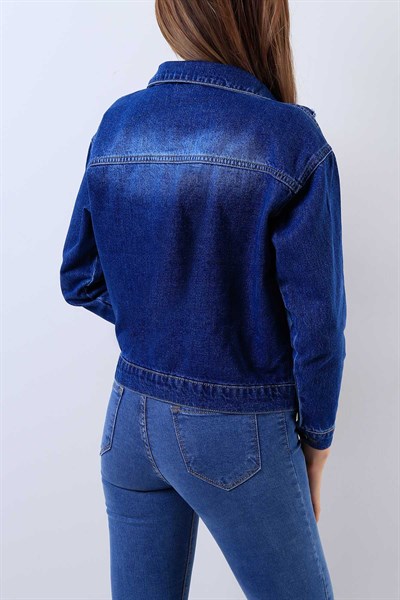 Yırtık Detaylı Mavi Bayan Kot Ceket 18517B