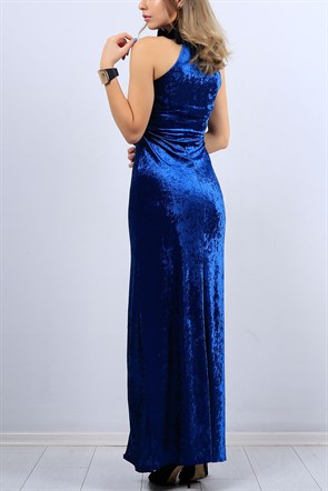 Yırtmaçlı Mavi Bayan Elbise 10013B