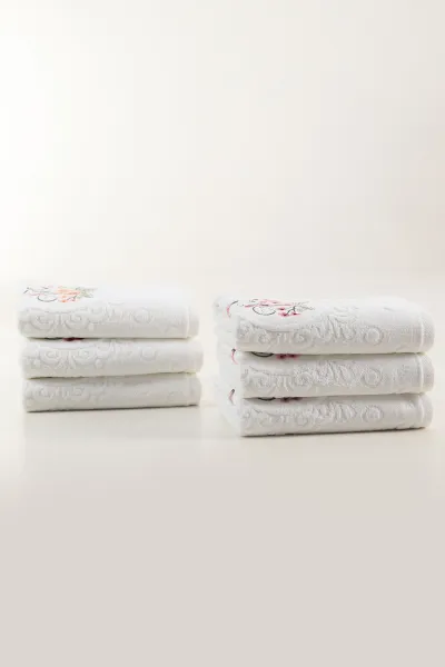 YoncaGül 50x90 Cm Kadife Jakarlı 3D Nakışlı El Havlusu 6'lı 446674