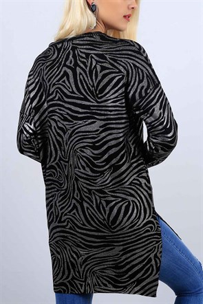 Zebra Desen Baskı Bayan Siyah Kazak 10921B