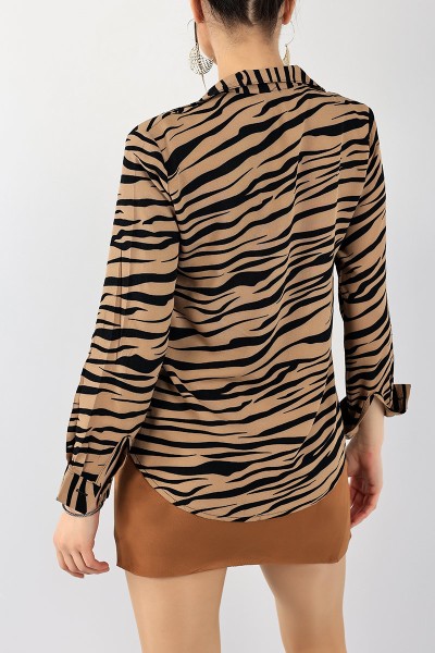 Zebra Desen Dokuma Bayan Gömlek 99035