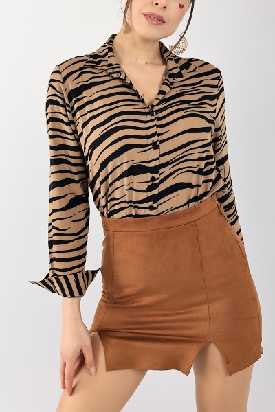 Zebra Desen Dokuma Bayan Gömlek 99035