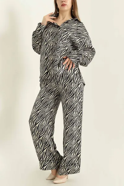 Zebra Desenli Dokuma Saten Bayan İkili Takım 331802